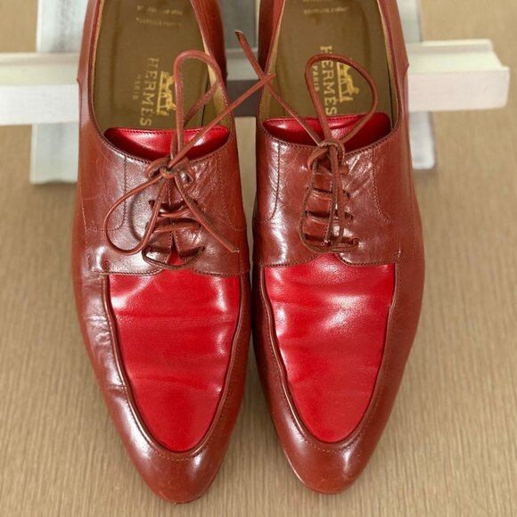 HERMÈS Paris Vintage Burgundy & Cherry Red Leather Shoes Size EU 39 US 8.5 - Picture 1 of 10